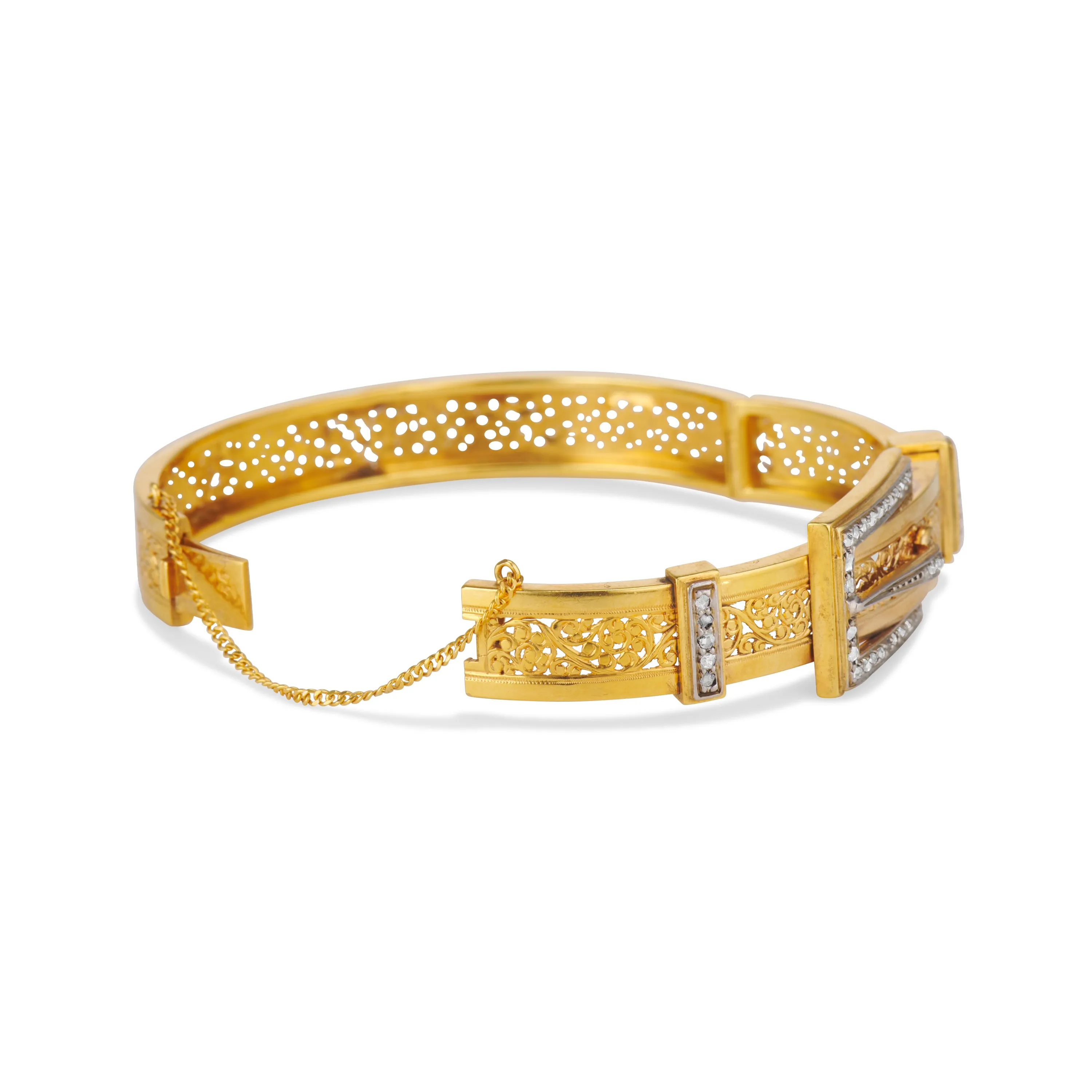 Gold and Diamond Buckle Bangle