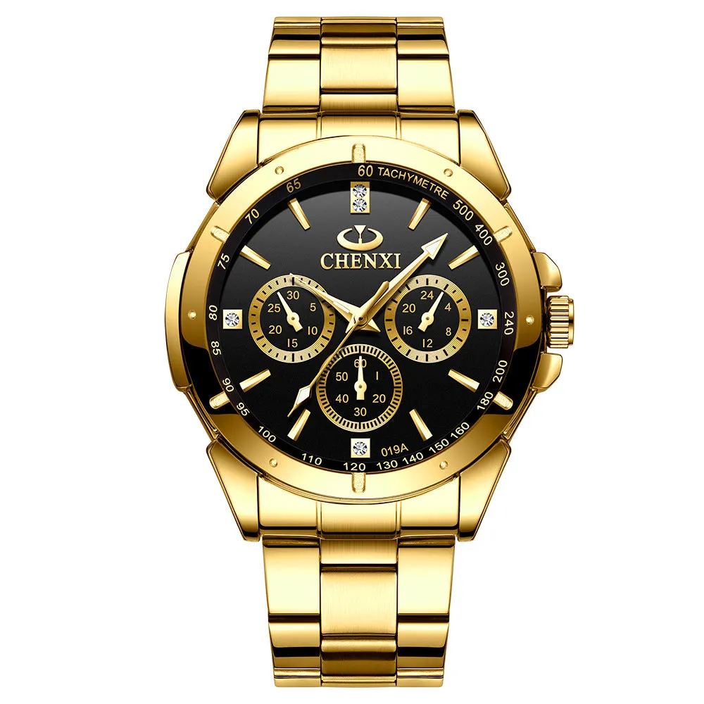 Gold Couple Watch Three-Eye Decoration Men's Business Watch