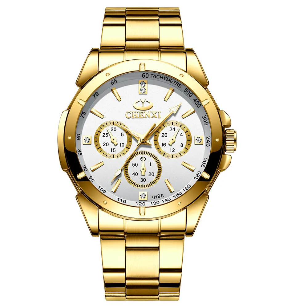 Gold Couple Watch Three-Eye Decoration Men's Business Watch