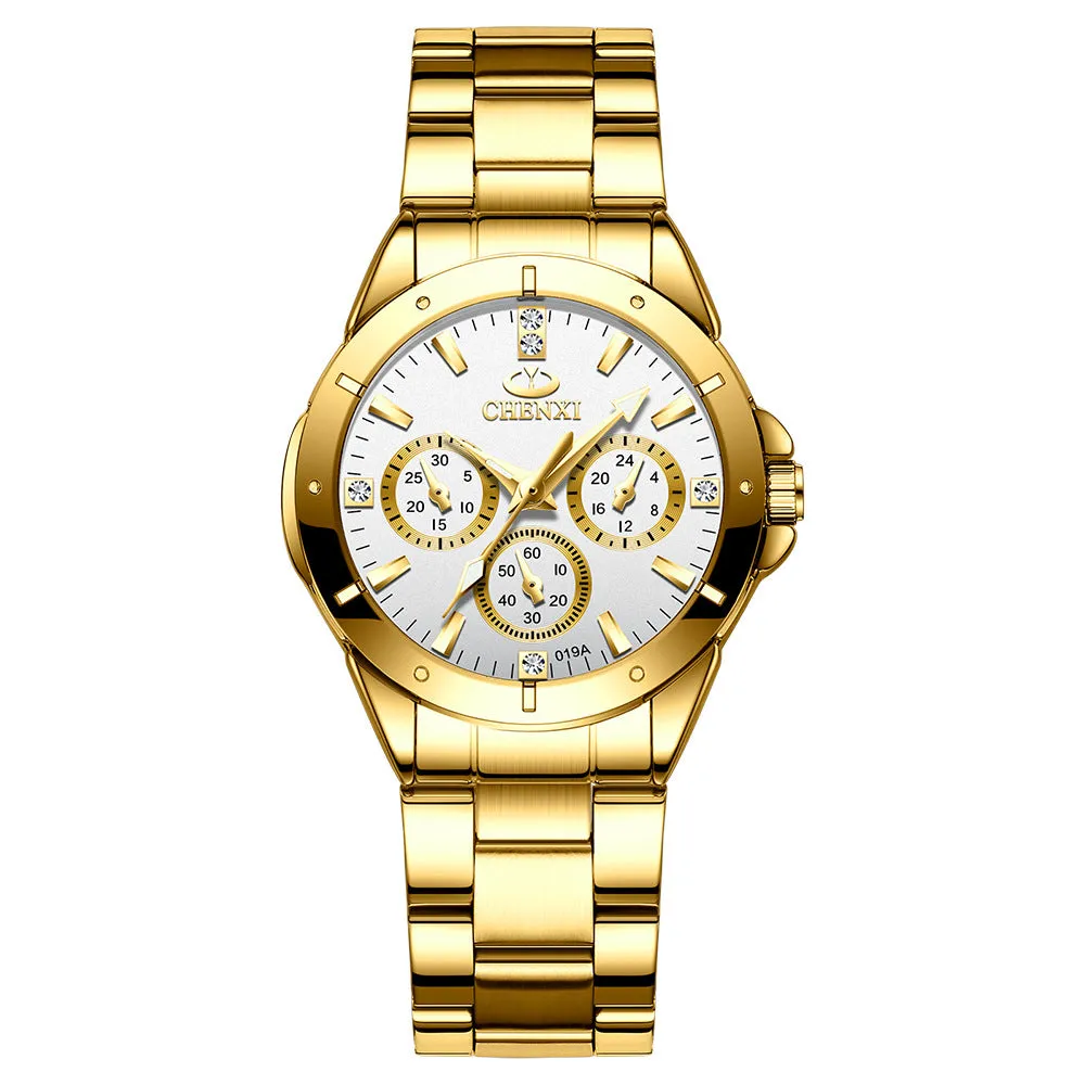 Gold Couple Watch Three-Eye Decoration Men's Business Watch