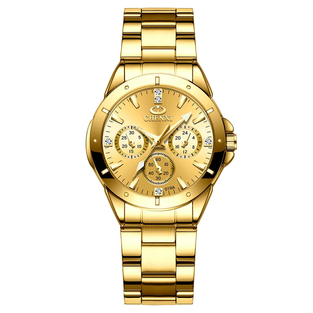 Gold Couple Watch Three-Eye Decoration Men's Business Watch