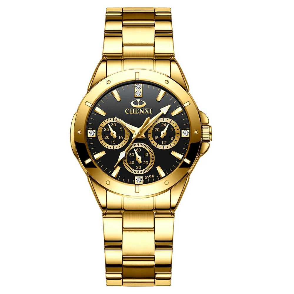 Gold Couple Watch Three-Eye Decoration Men's Business Watch