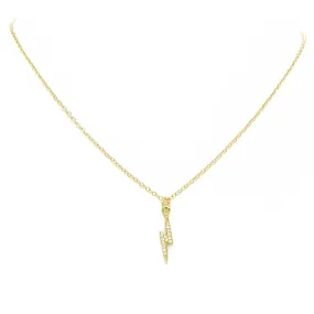 Gold CZ Pave Lightning Bolt Pendant Necklace