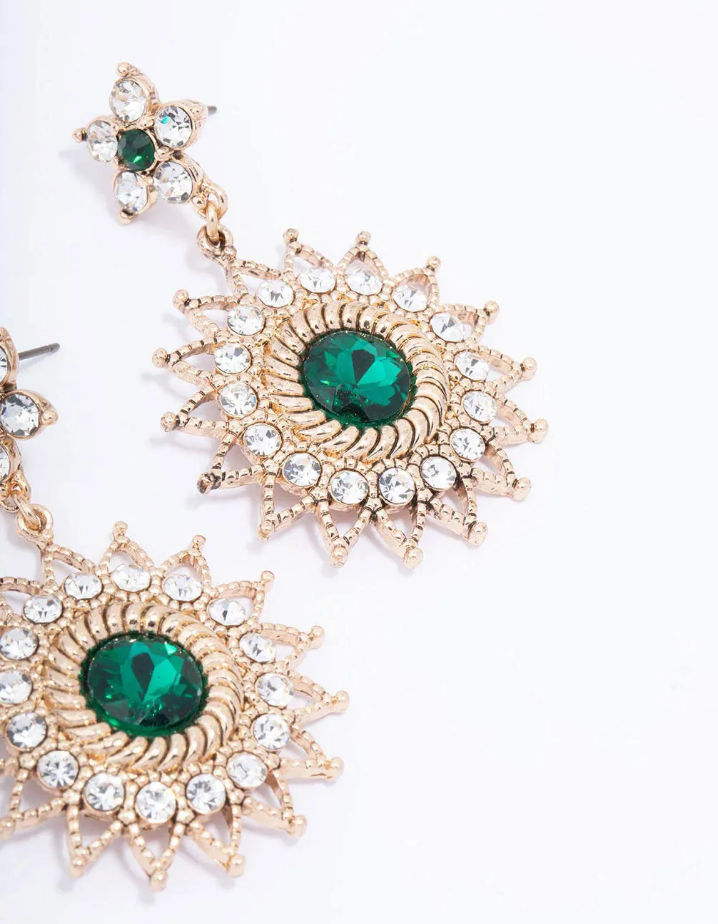 Gold Emerald Celestial Drop Earrings