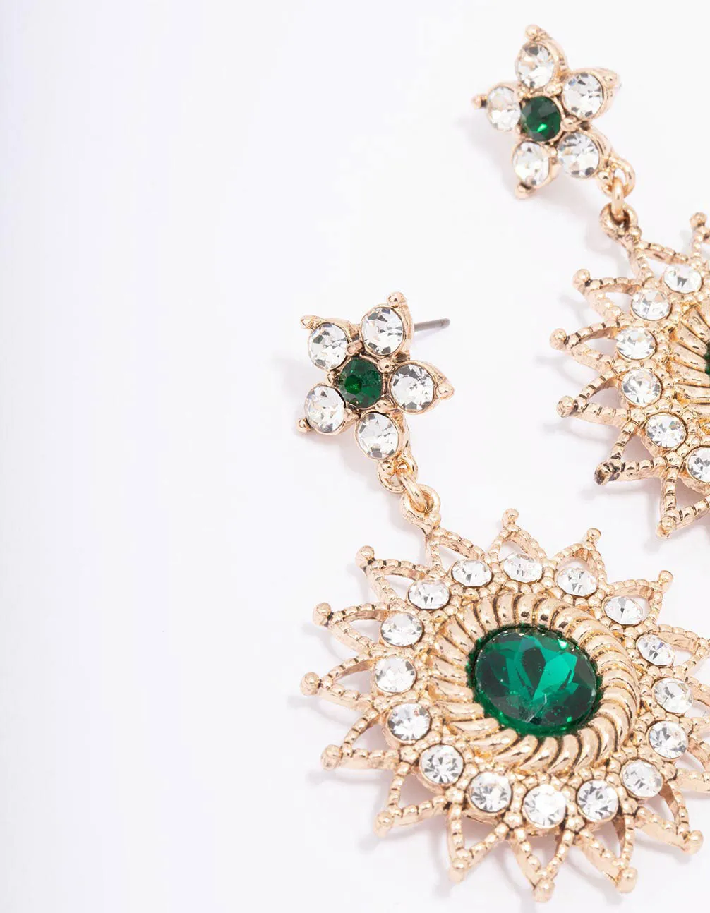 Gold Emerald Celestial Drop Earrings