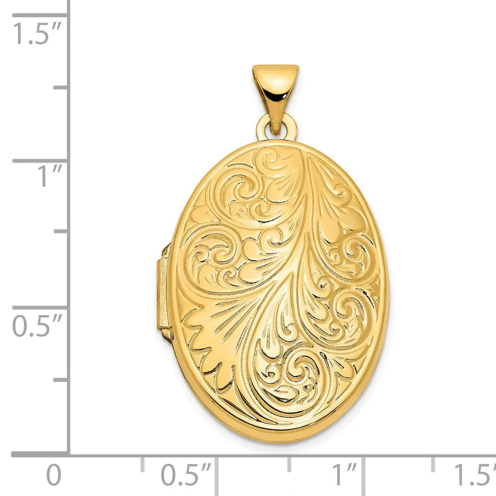 Gold Extra Large Scroll Oval Locket Pendant - Model XL226