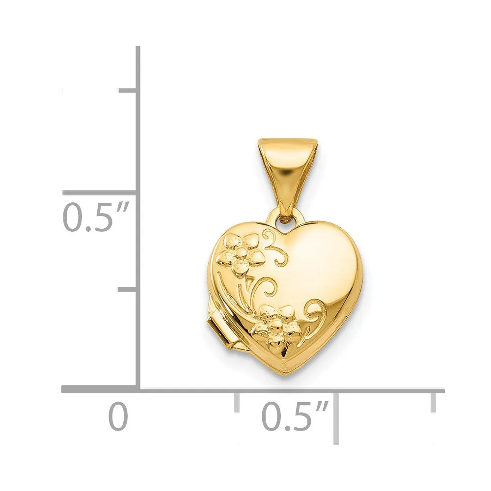 Gold Floral Small Heart Locket Pendant - Model XL62