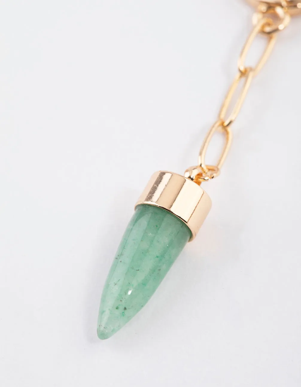 Gold Green Aventurine Chain Pointy Dome Earrings