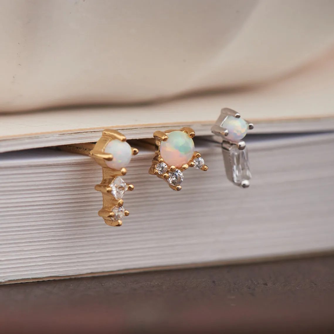 Gold Kyoto Opal Climber Barbell Single Earring