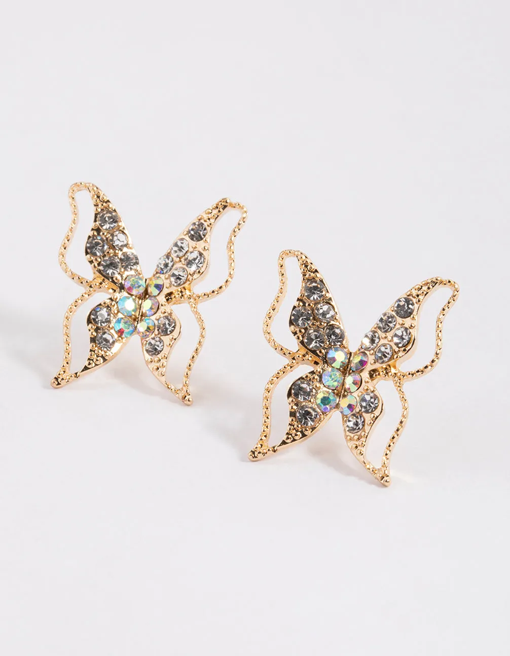 Gold Large Diamante Butterfly Stud Earrings