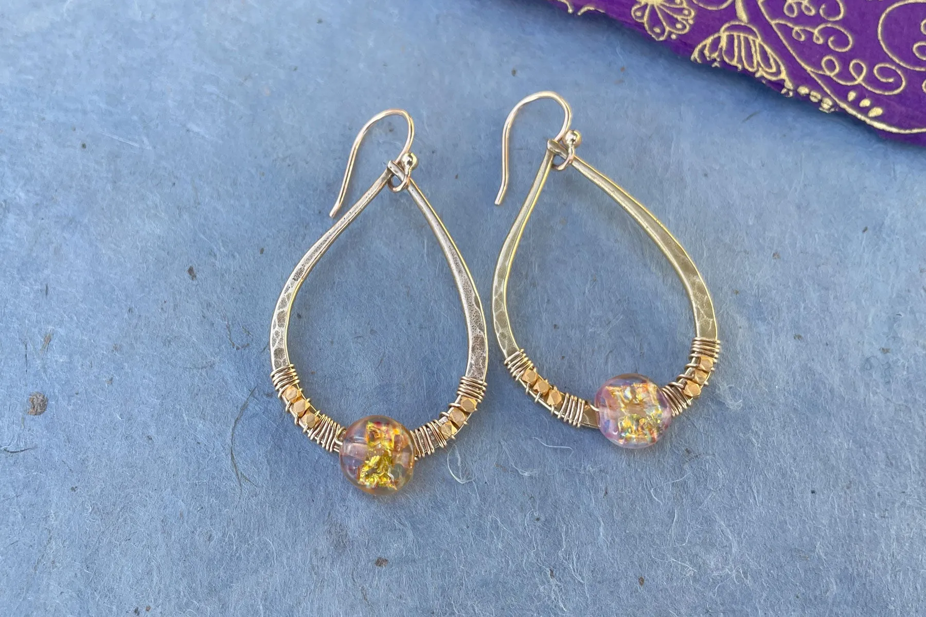 Gold Opal Wrapped Teardrop | Bronze & Vermeil