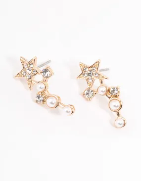 Gold Pearl & Star Graduated Star Earrings