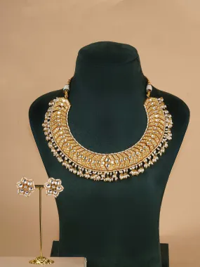 Gold Plated Thappa Jadau Kundan Necklace Set - TJ-S129