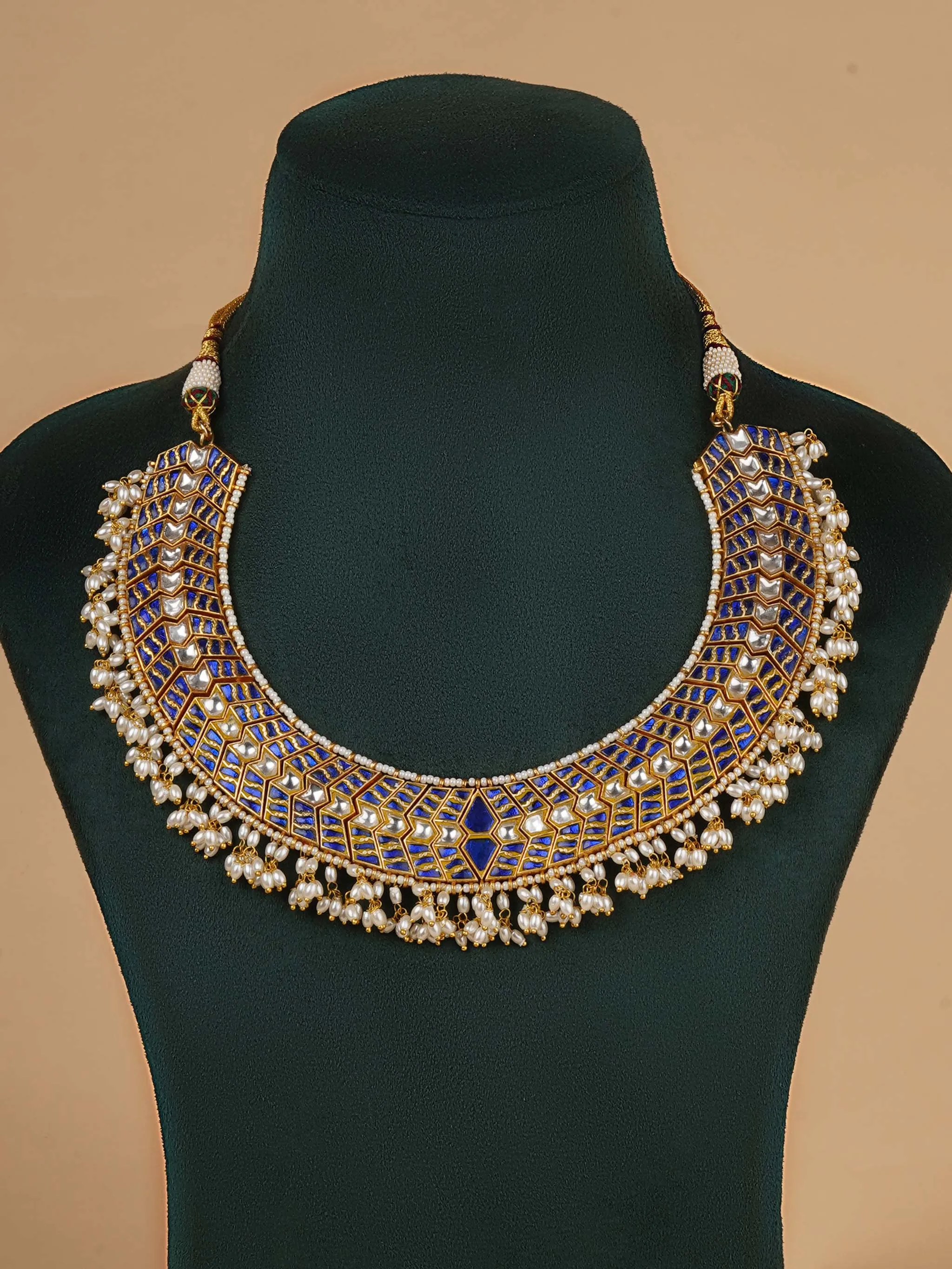 Gold Plated Thappa Jadau Kundan Necklace Set - TJ-S129