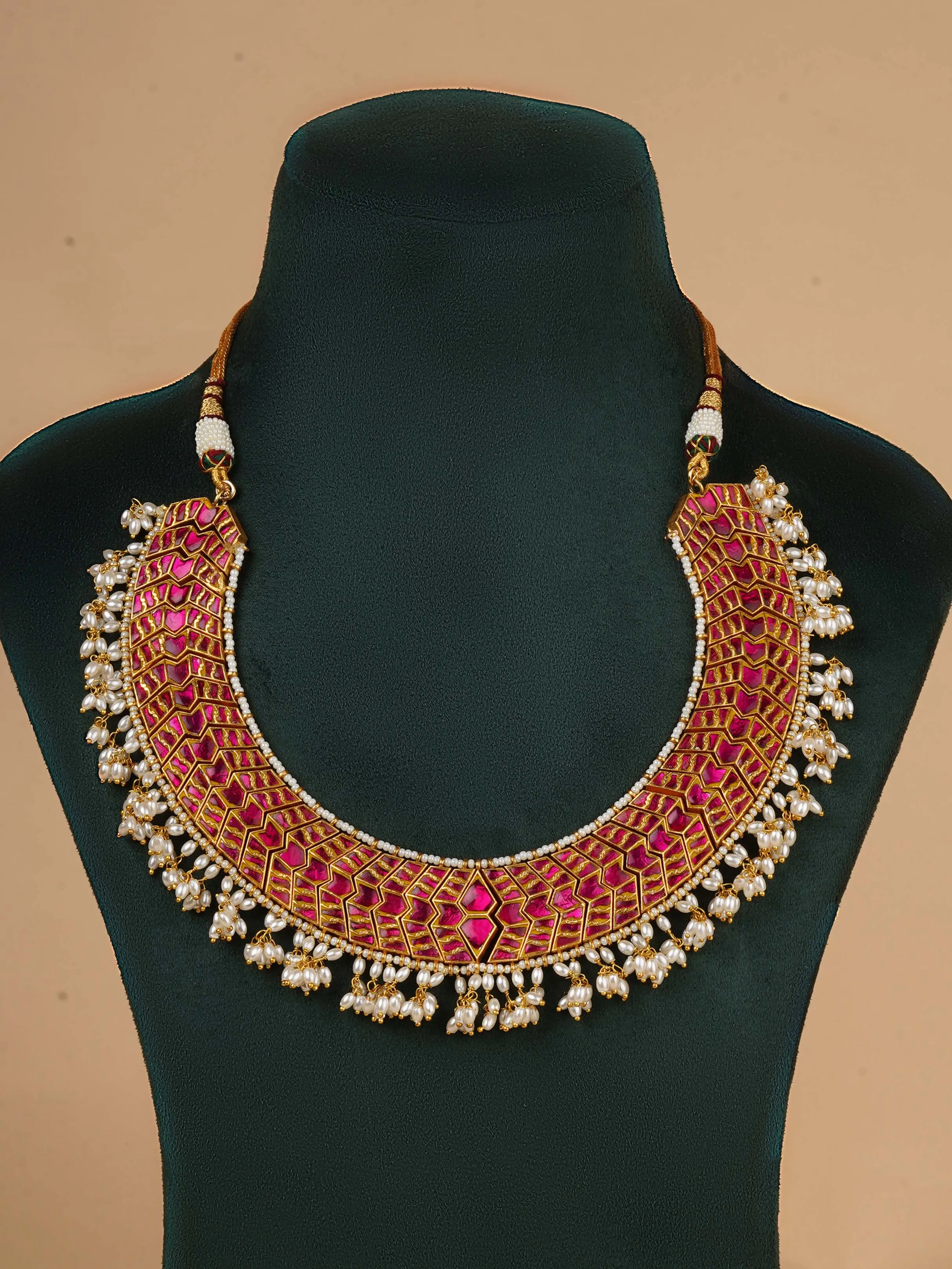 Gold Plated Thappa Jadau Kundan Necklace Set - TJ-S129