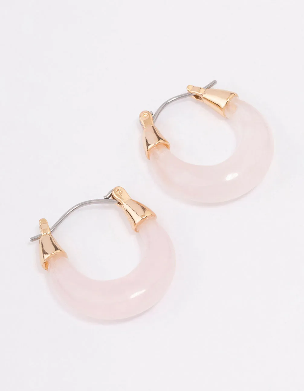 Gold Rose Quartz Chunky Mini Hoop Earrings