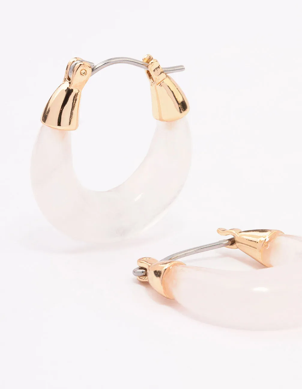 Gold Rose Quartz Chunky Mini Hoop Earrings