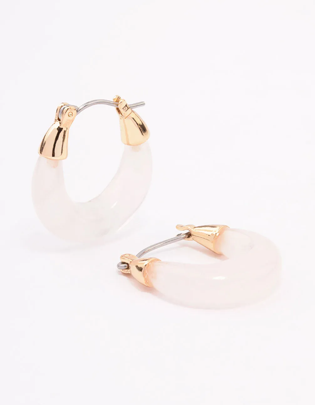 Gold Rose Quartz Chunky Mini Hoop Earrings