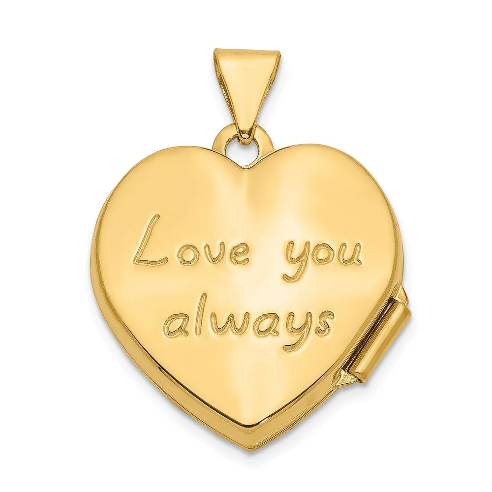 Gold Scrolled LOVE YOU ALWAYS Heart Locket Pendant - Model XL326