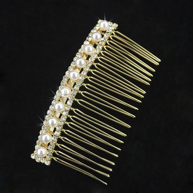 Gold Silver Color Hair Combs Bridal Pearl Crystal Bridesmaid  Wedding