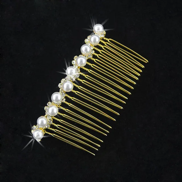 Gold Silver Color Hair Combs Bridal Pearl Crystal Bridesmaid  Wedding