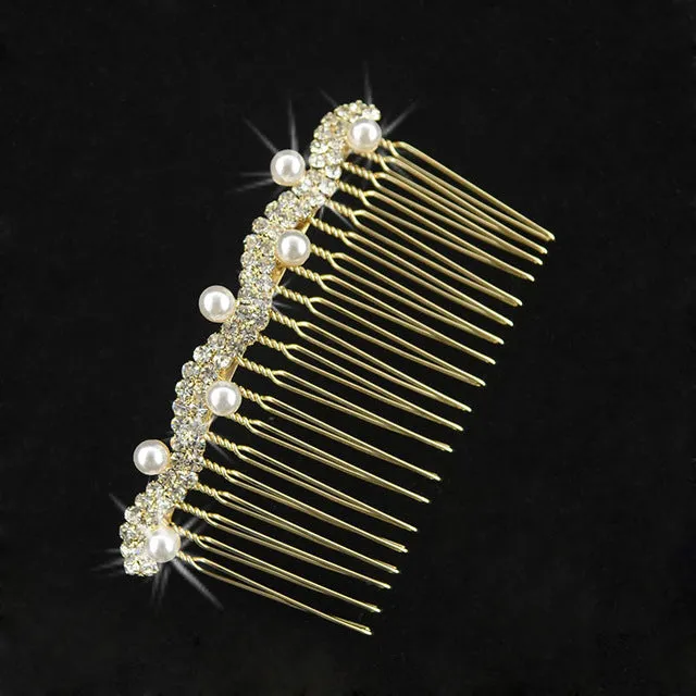 Gold Silver Color Hair Combs Bridal Pearl Crystal Bridesmaid  Wedding