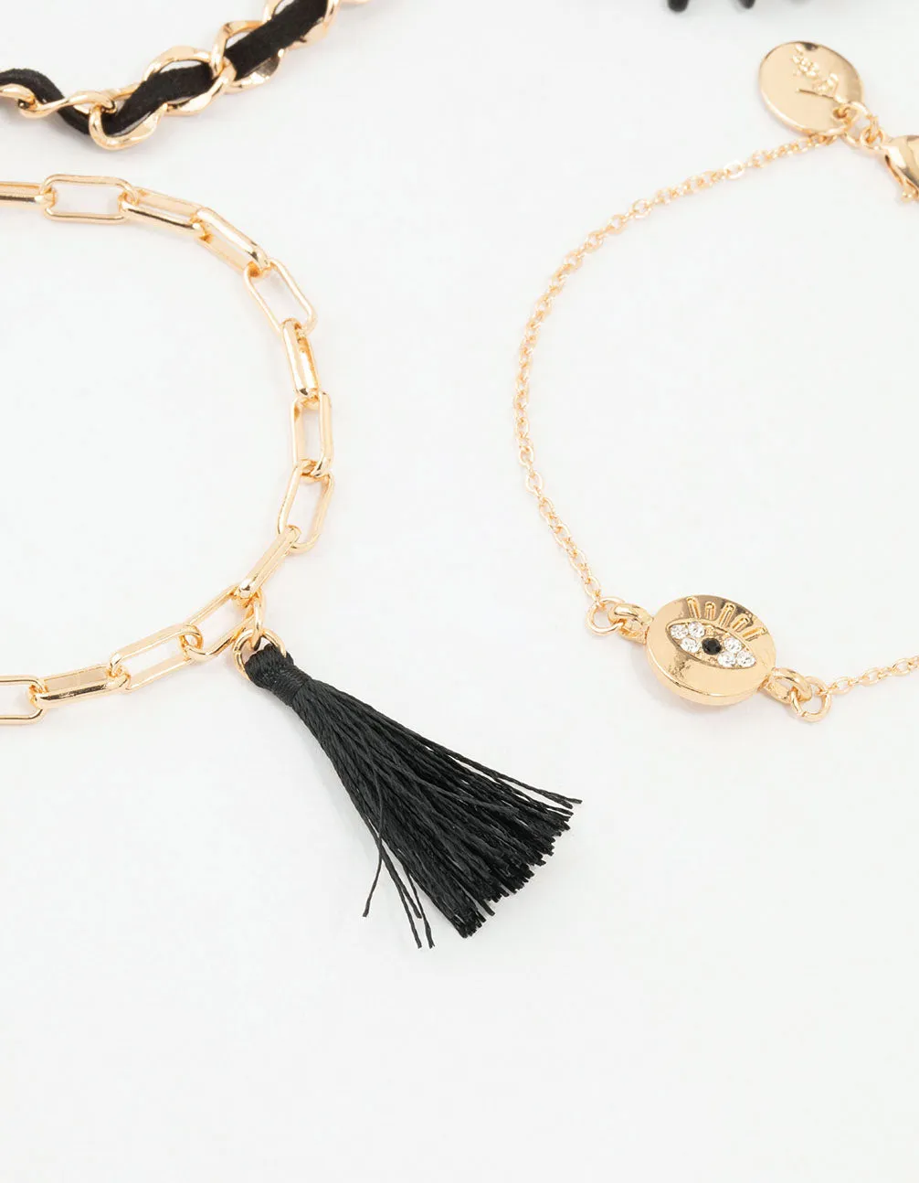 Gold Tassel Evil Eye Bracelets 4-Pack