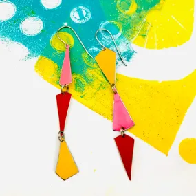 Goldenrod, Bubblegum & Coral Small Narrow Kites Recycled Tin Earrings