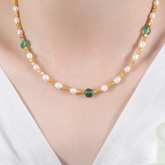 Green Agate Pearl Necklace