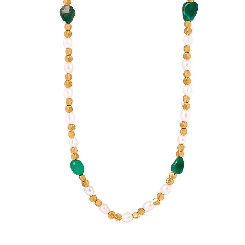 Green Agate Pearl Necklace