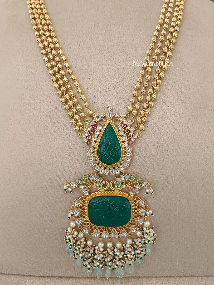 Green Color Gold Plated Jadau Kundan Necklace Set - MS1403GR