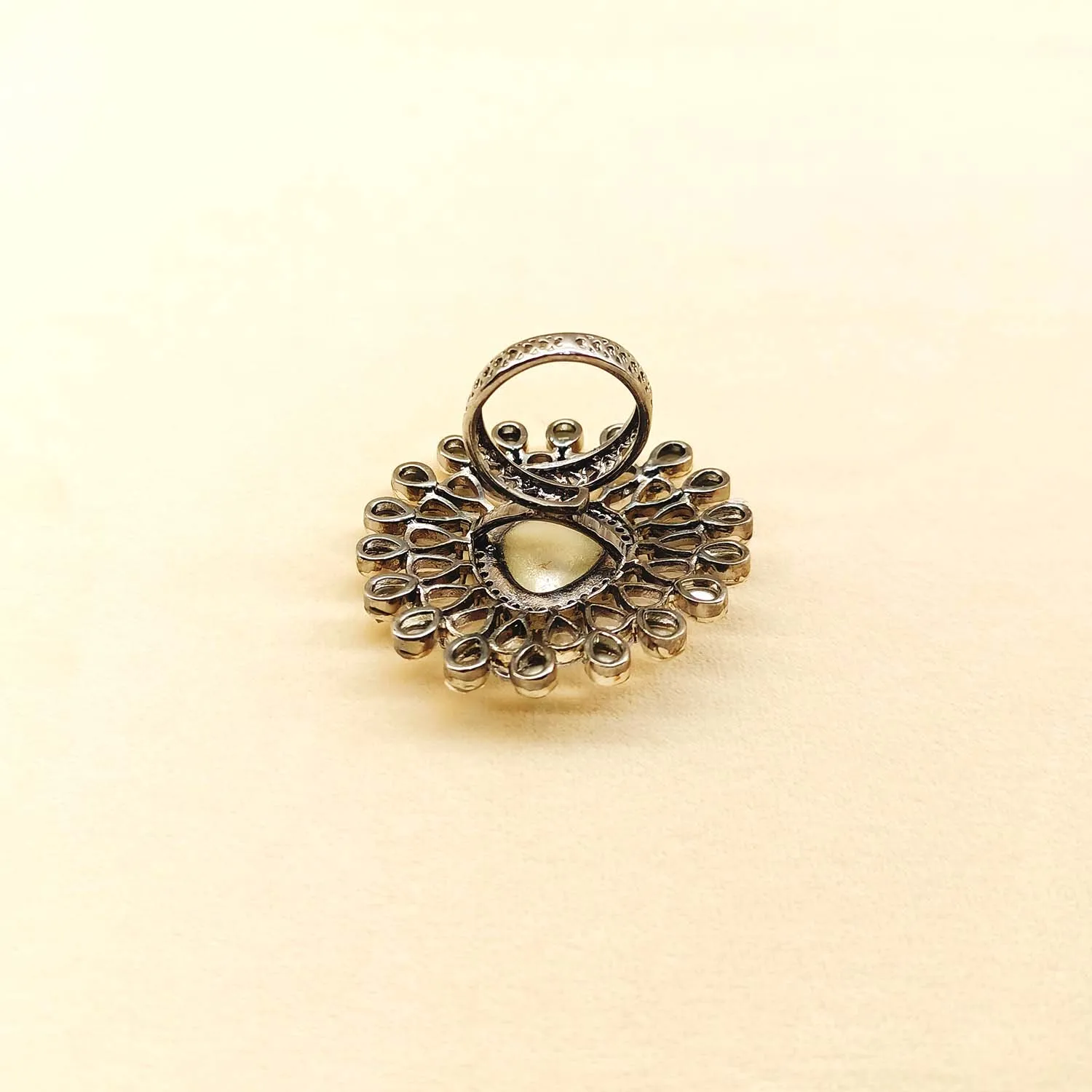 Gungun Diamonds Rhodium Plated Victorian Ring