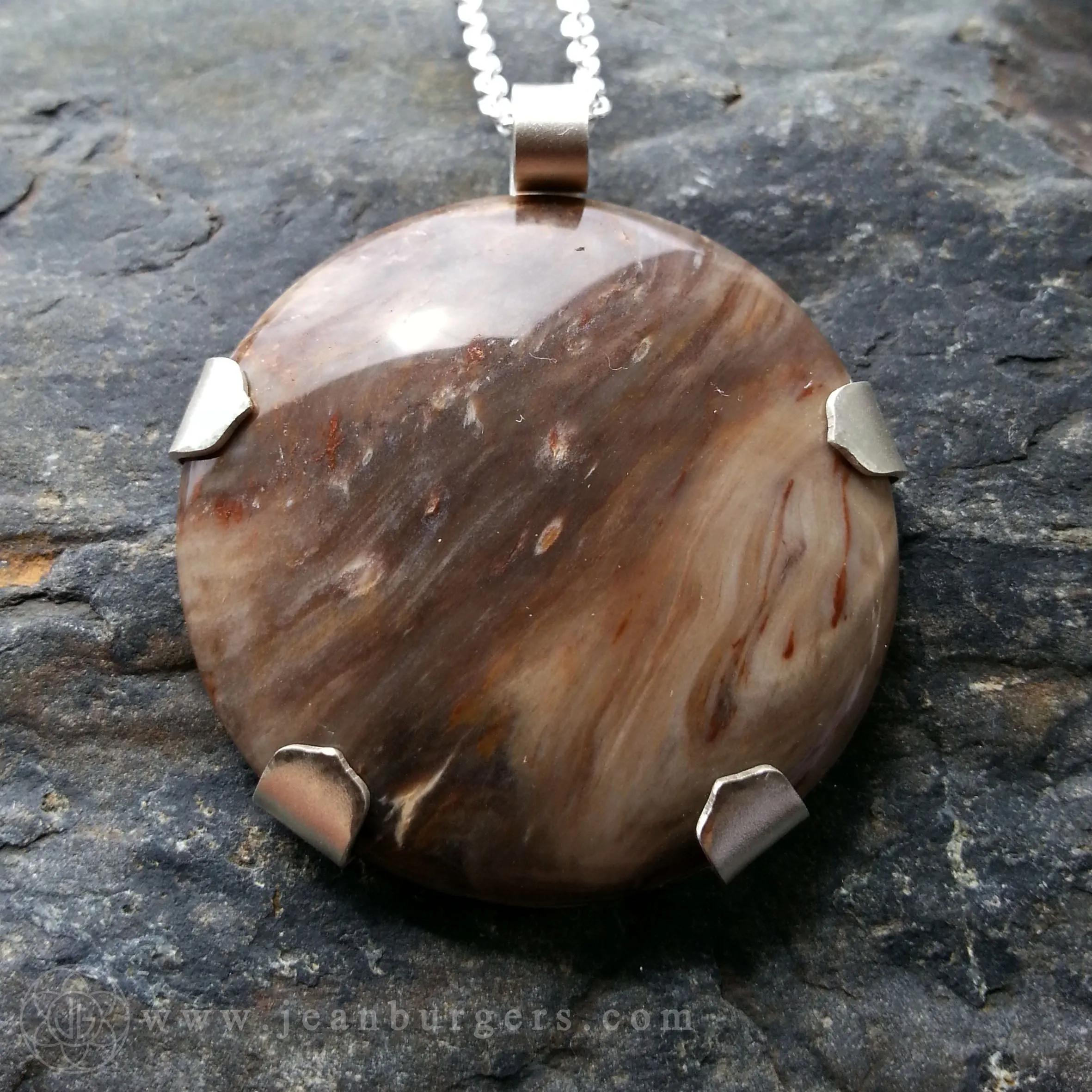 Handcut Petrified Wood Mandala Pendant