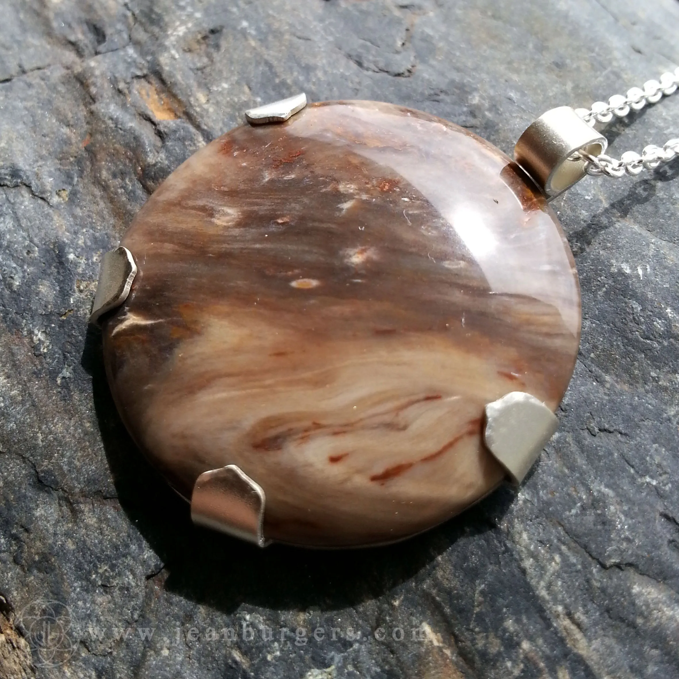 Handcut Petrified Wood Mandala Pendant