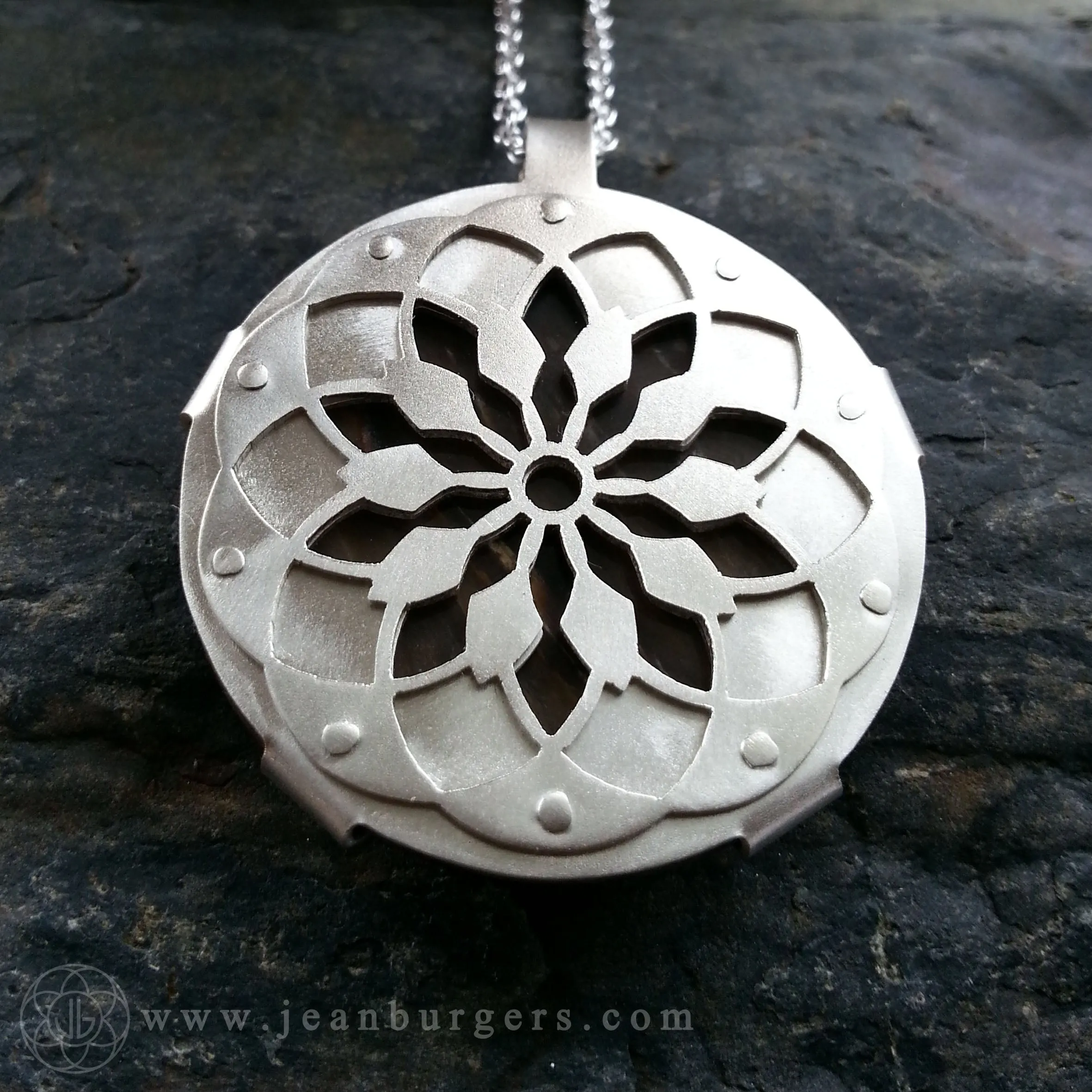 Handcut Petrified Wood Mandala Pendant