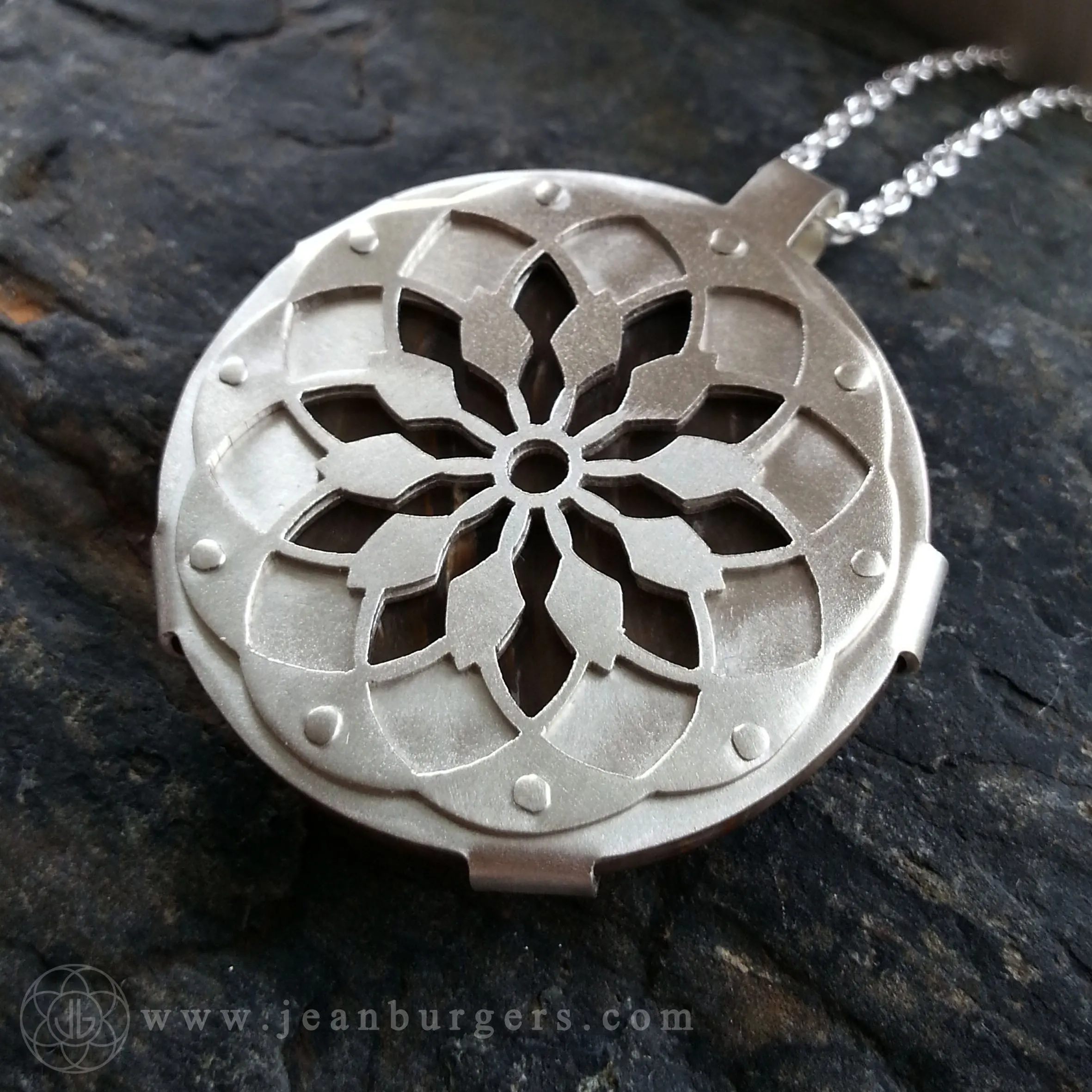 Handcut Petrified Wood Mandala Pendant