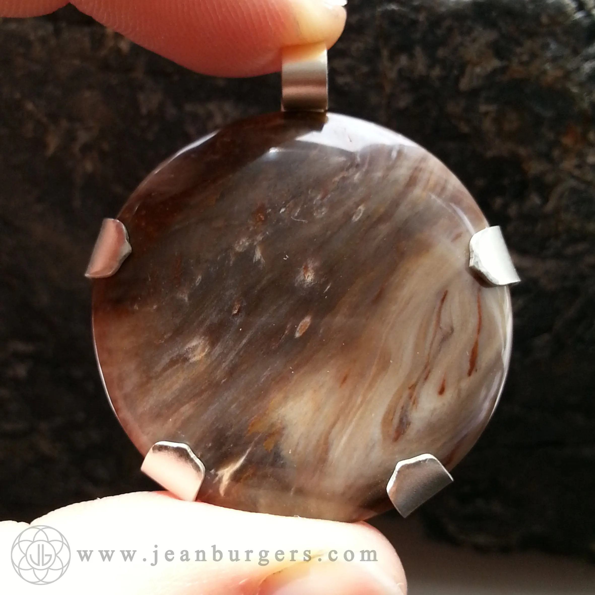 Handcut Petrified Wood Mandala Pendant