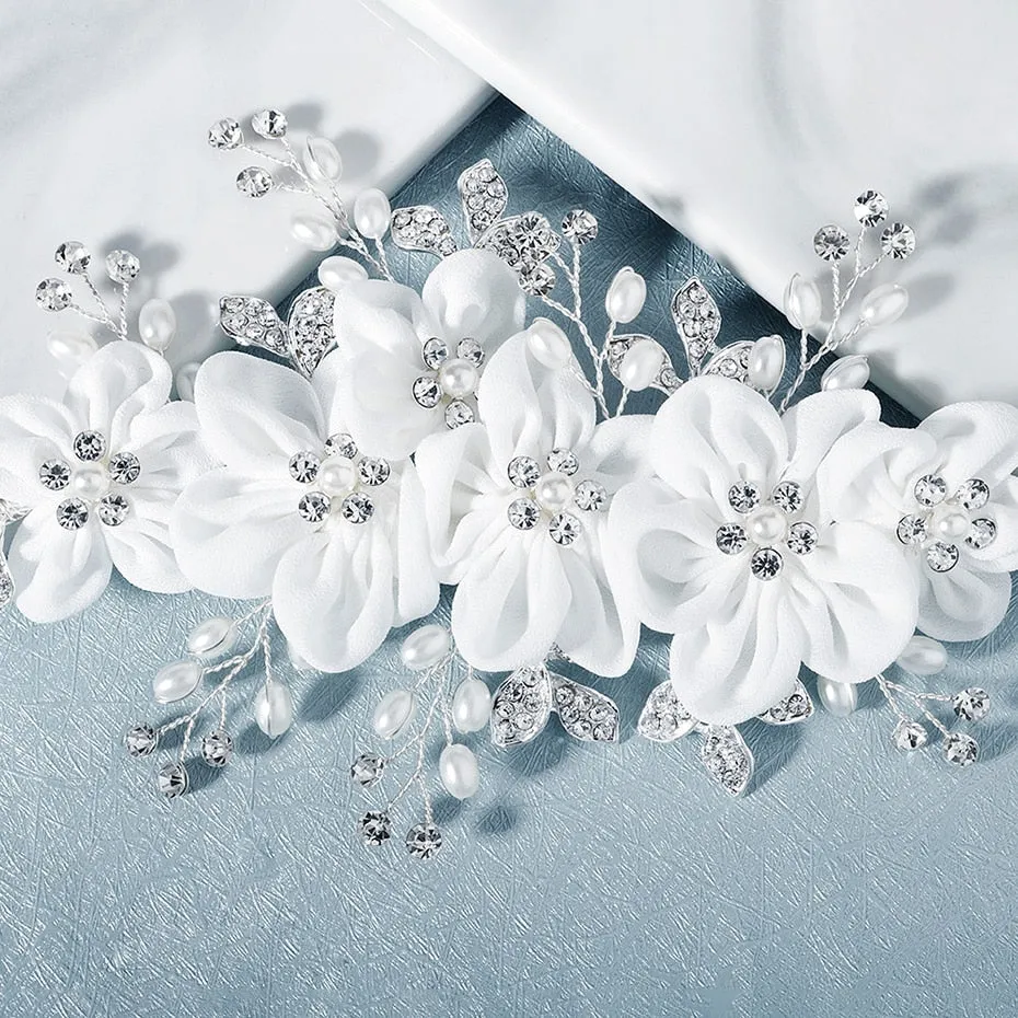 Handmade Flower Hair Comb Silver Color Bridal Wedding Hair Accessory