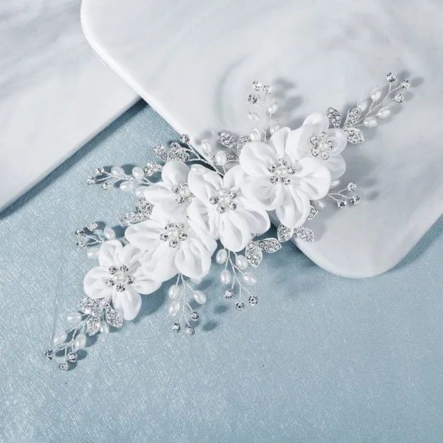 Handmade Flower Hair Comb Silver Color Bridal Wedding Hair Accessory