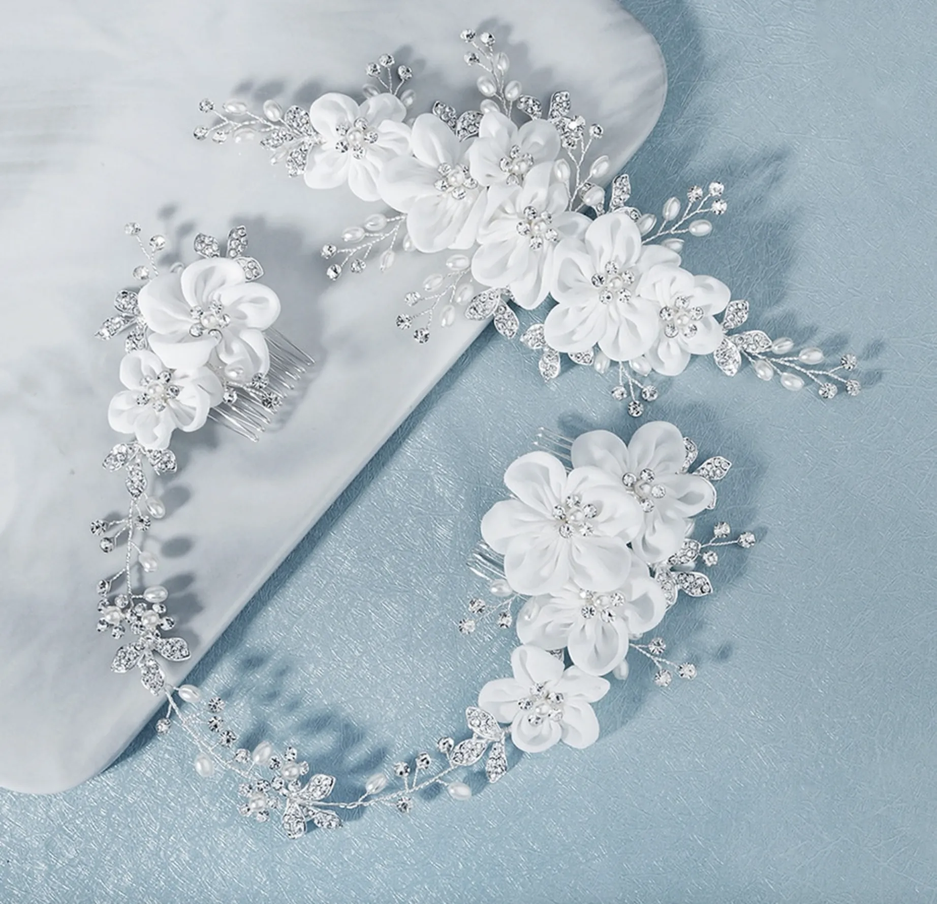 Handmade Flower Hair Comb Silver Color Bridal Wedding Hair Accessory