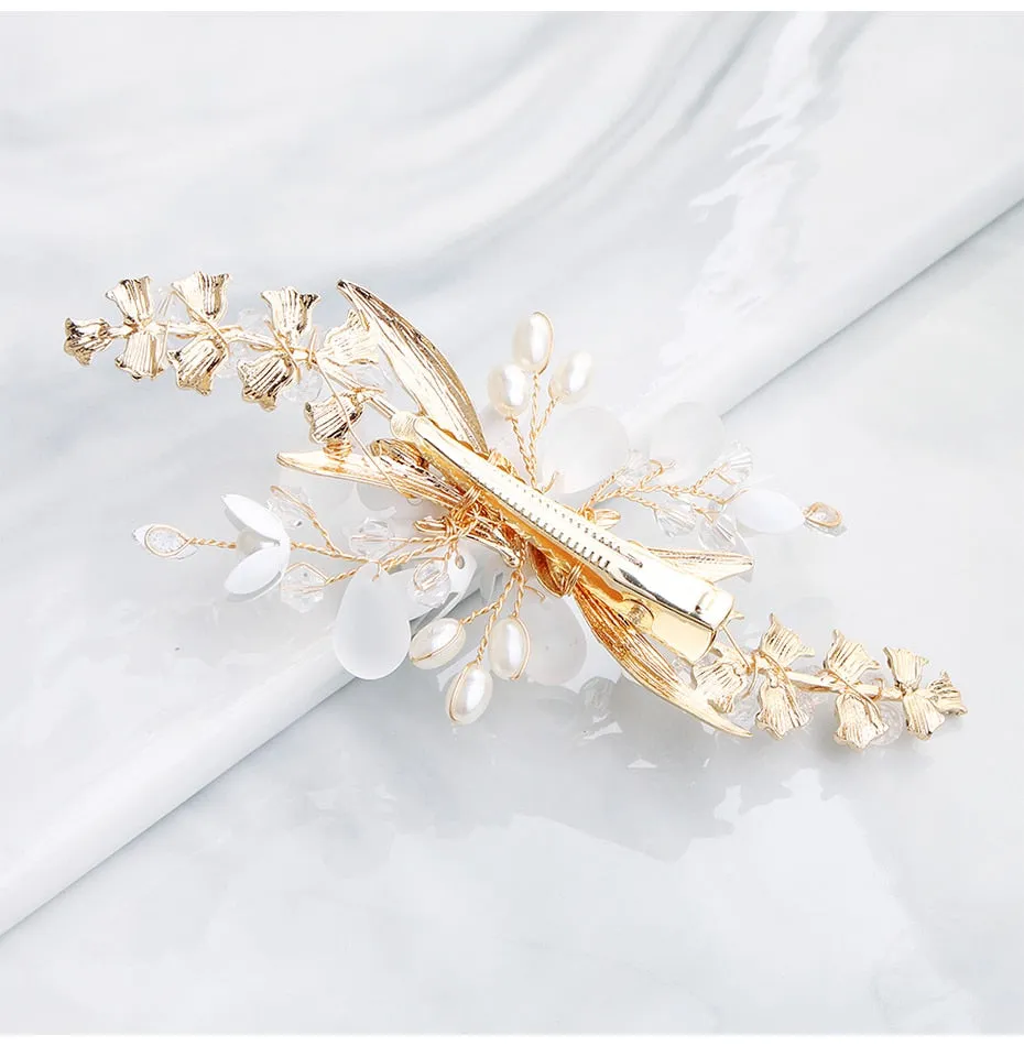 Handmade Gold Wedding Day Bridal Flower Pearl Hair Ornament Accessory