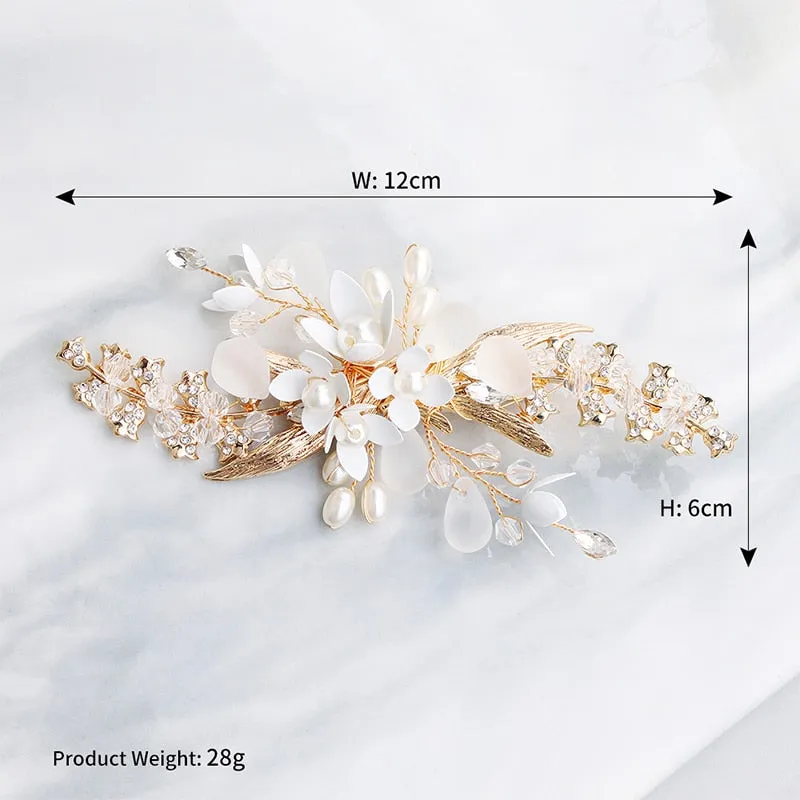 Handmade Gold Wedding Day Bridal Flower Pearl Hair Ornament Accessory