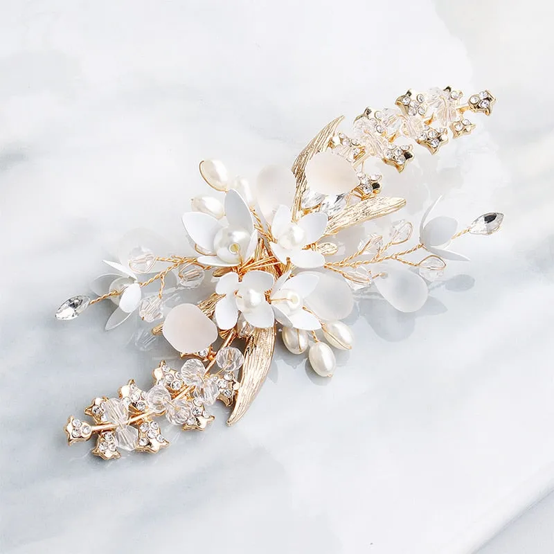 Handmade Gold Wedding Day Bridal Flower Pearl Hair Ornament Accessory