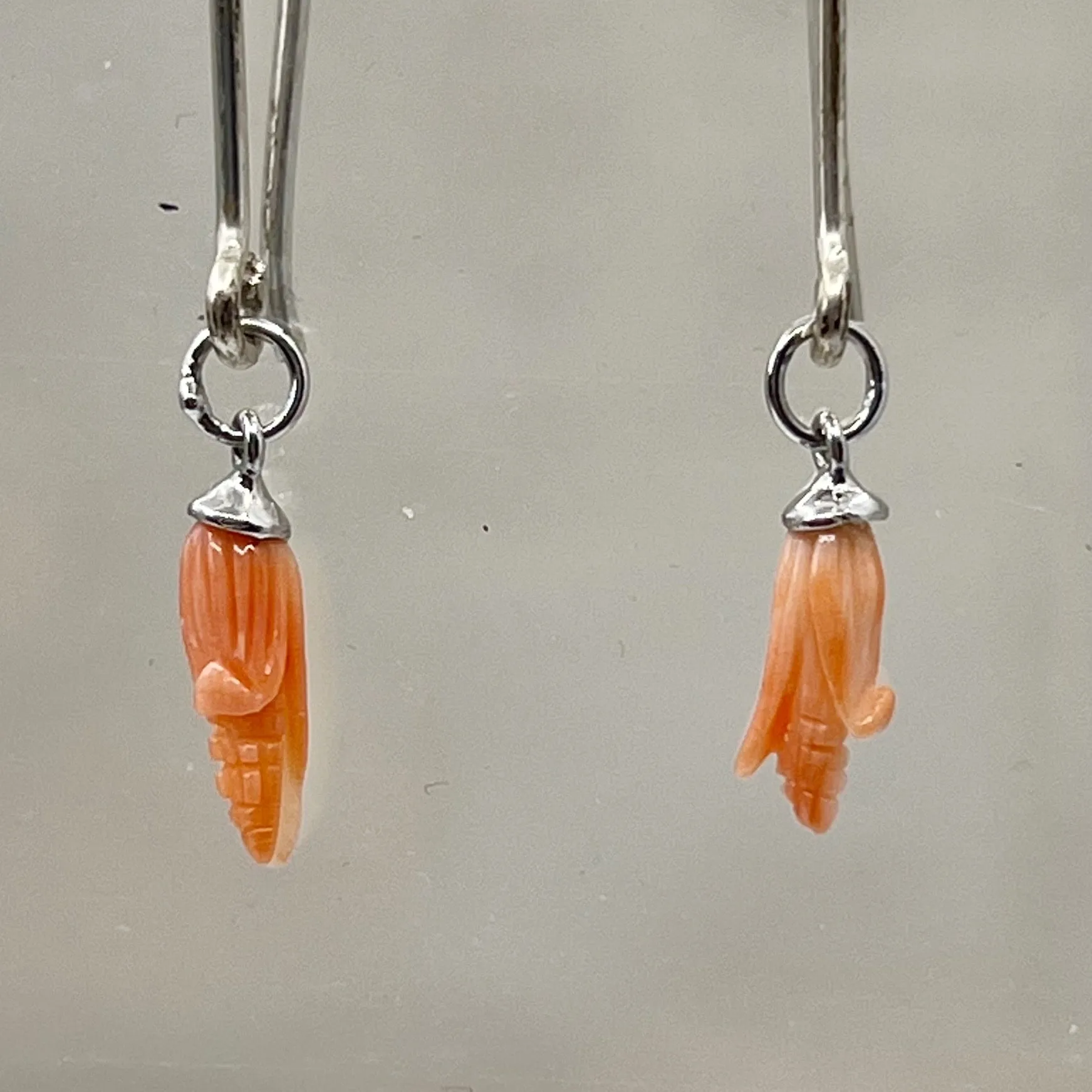 Handmade sterling silver carved corn cob coral earrings