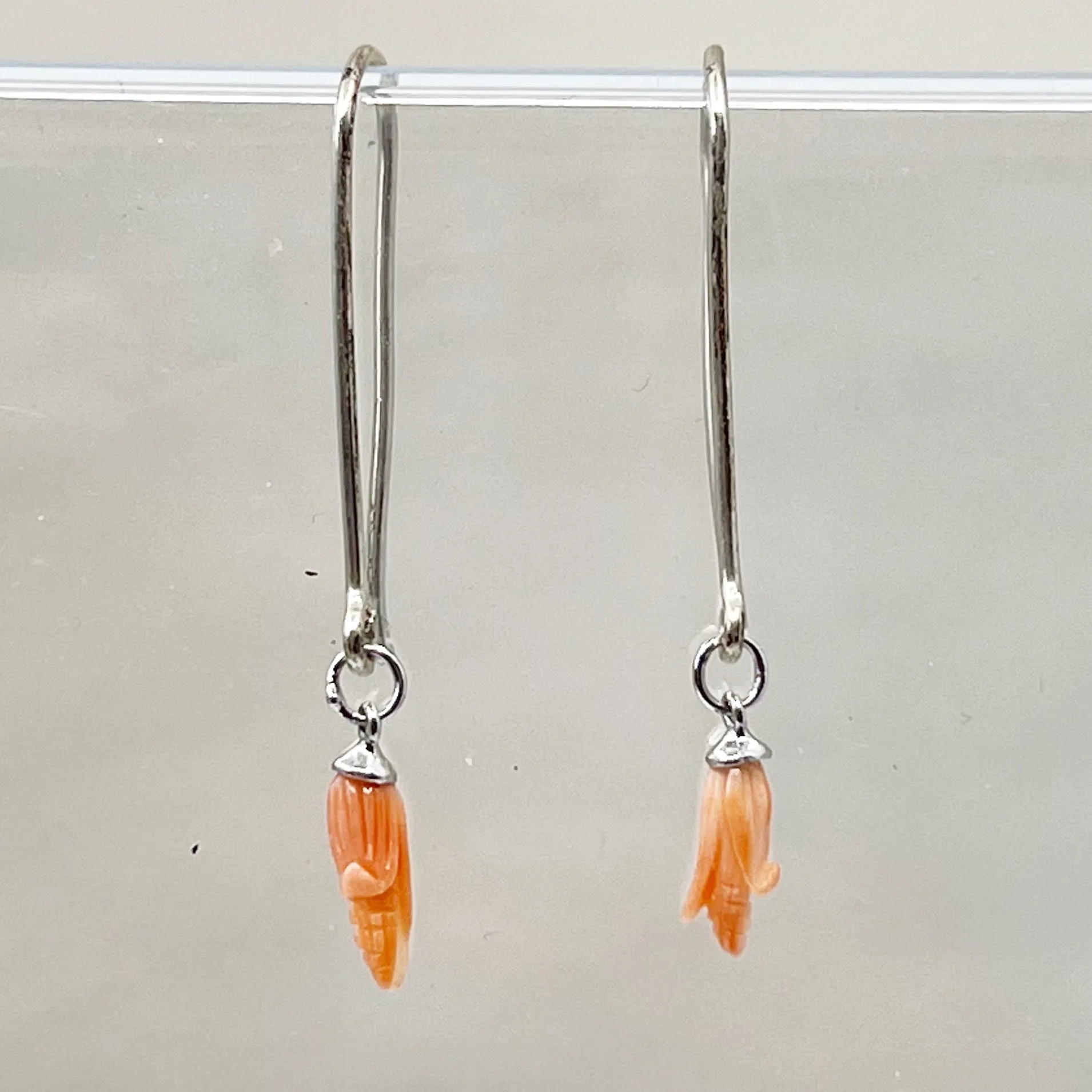 Handmade sterling silver carved corn cob coral earrings