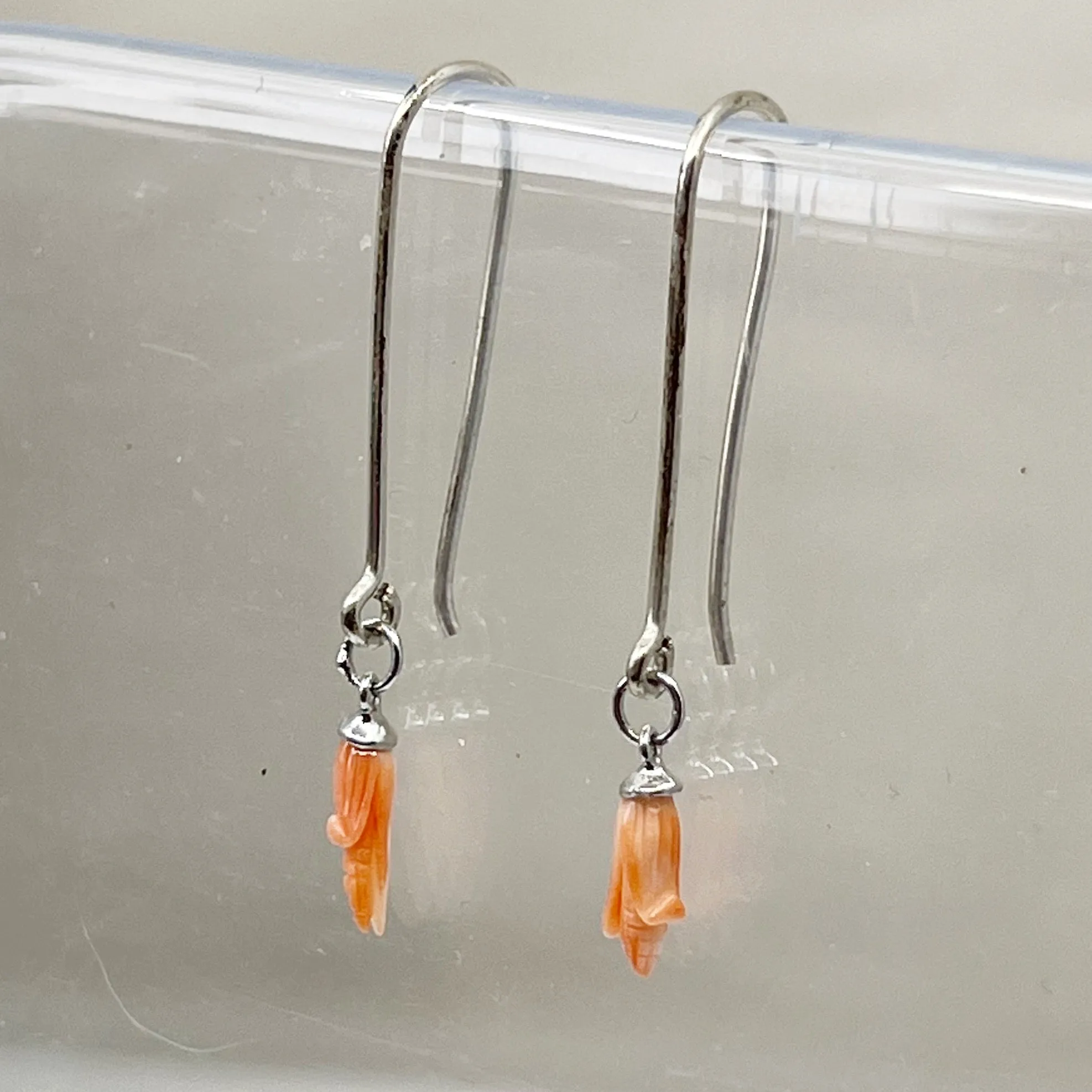 Handmade sterling silver carved corn cob coral earrings