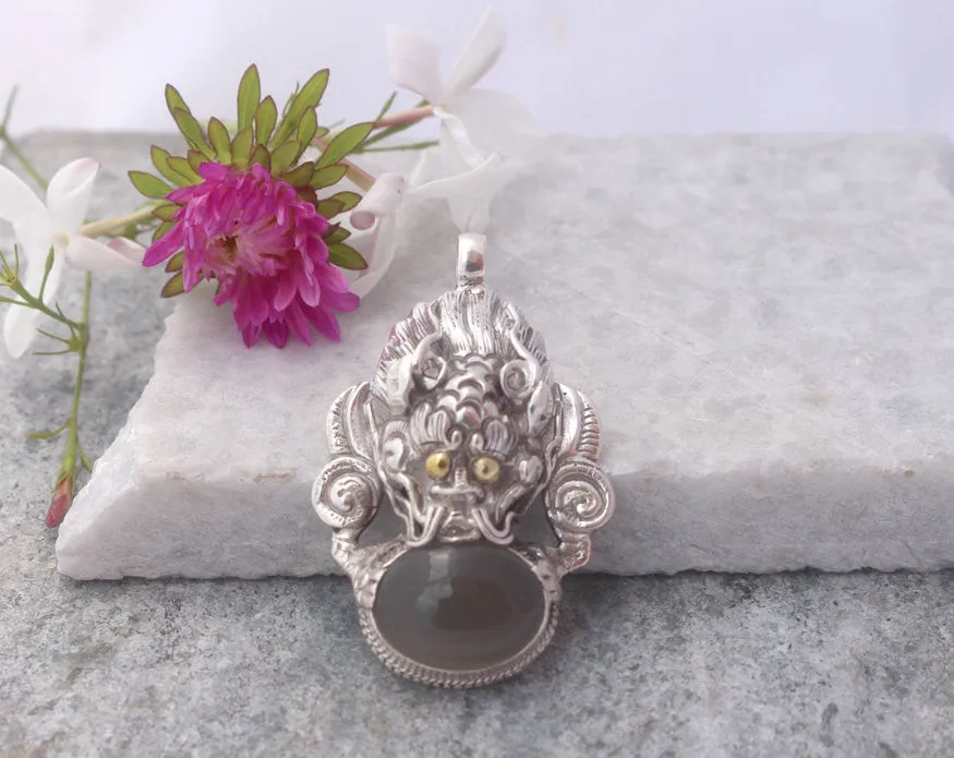 Handmade Sterling Silver Dragon Pendant with Moon Stone