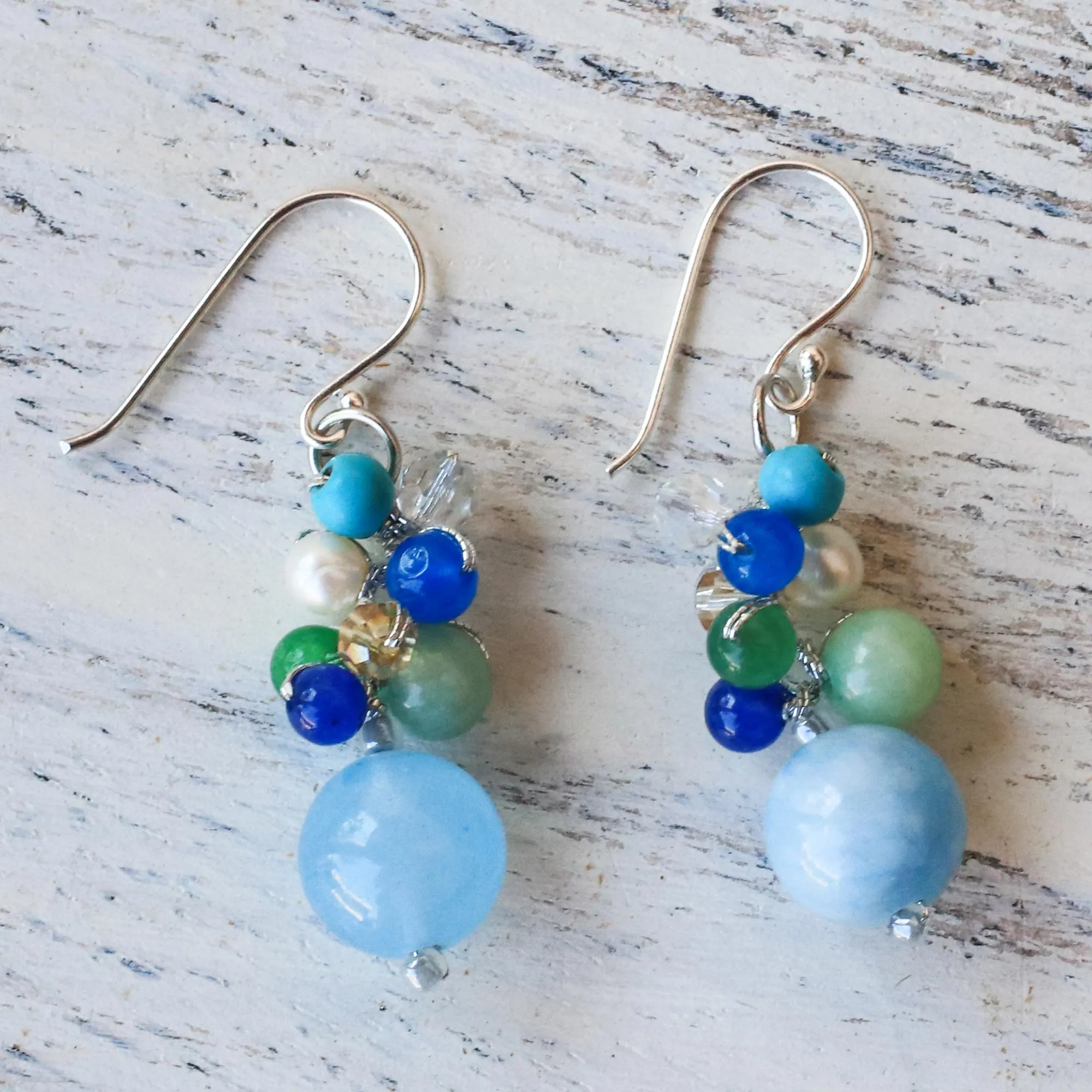 Happy Bunch Blue Quartz Multi-Gemstone Dangle Earrings from Thailand