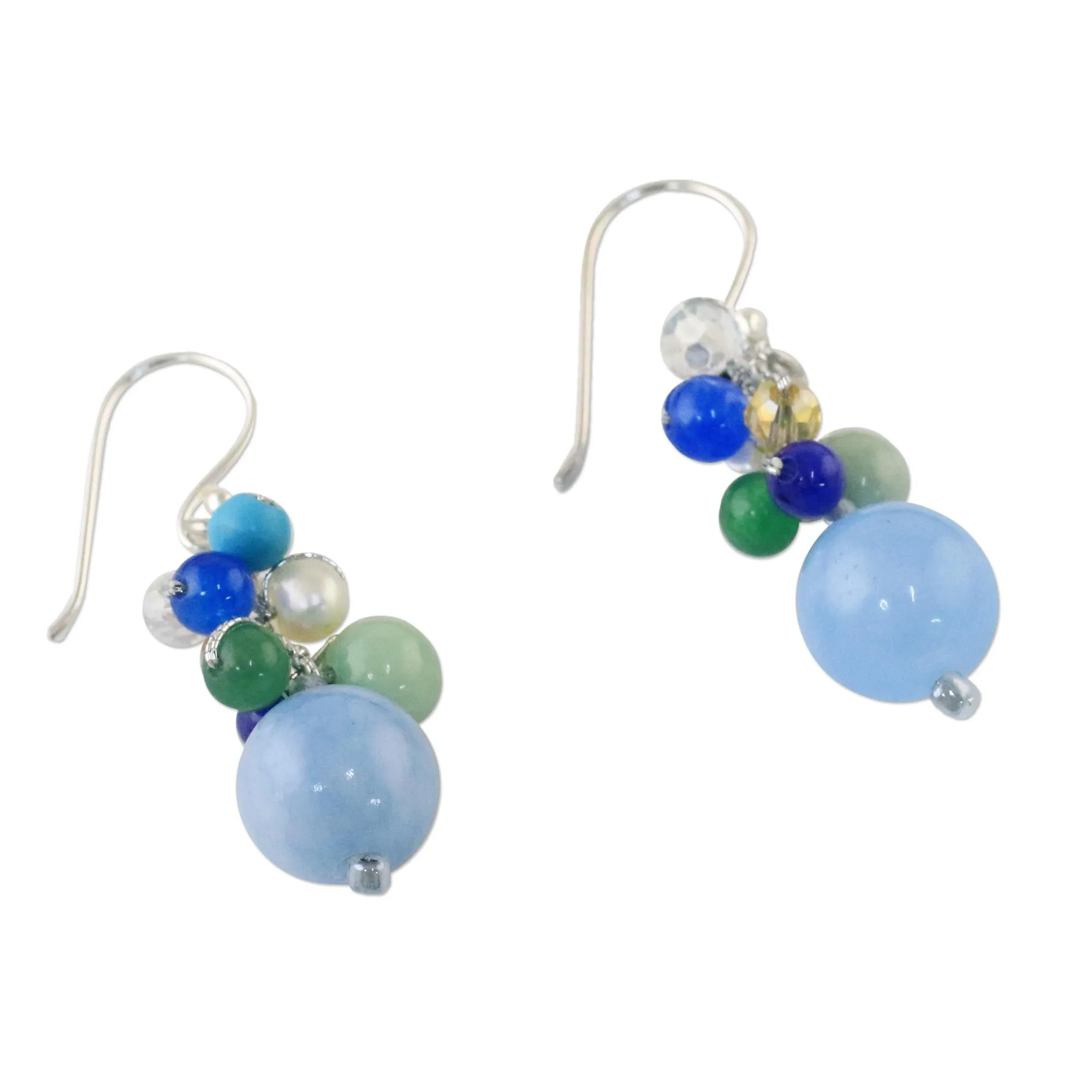 Happy Bunch Blue Quartz Multi-Gemstone Dangle Earrings from Thailand