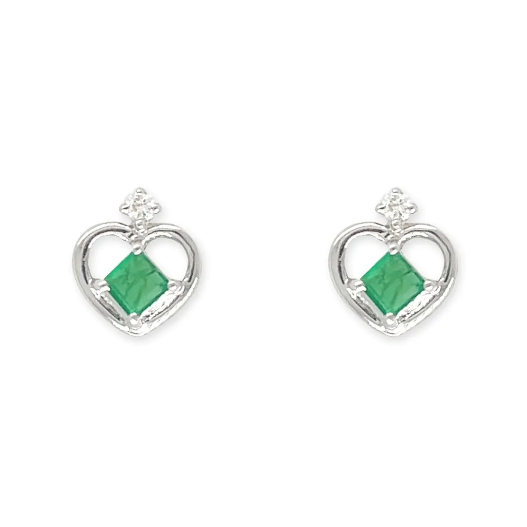 Heart Shaped Emerald & Diamond Earring